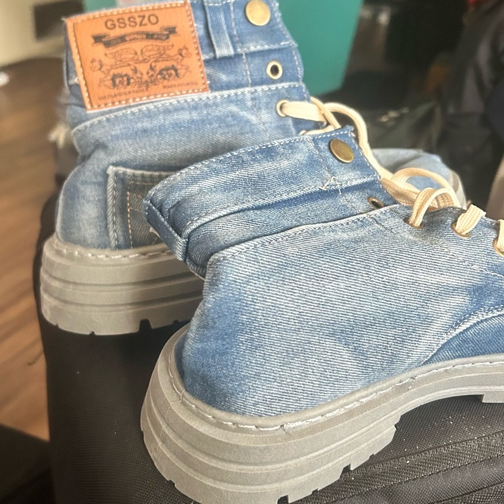 Blue Denim Lace-Up Boots